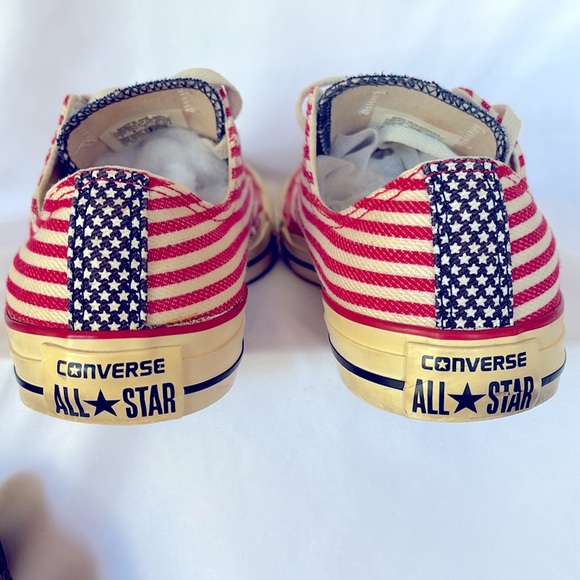 Pre- Loved Converse All Star Red White Stripe Stars USA Flag Low Top Sneakers - Picture 4 of 11